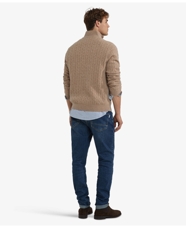 Cable Zip Mock Sweater 100% Lambswool Heren