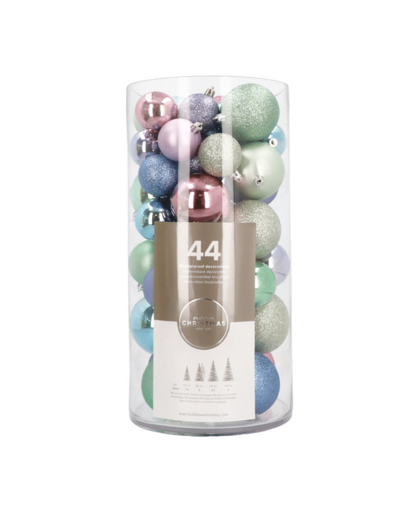 Kerstballen 44 st | Multi pastel | Kunststof | 5-8 cm | In koker