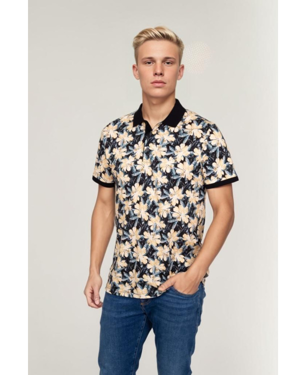 Suitable Polo Bloemen Donkerblauw Navy
