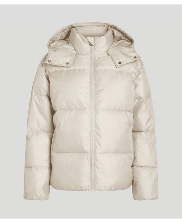 SIGNATURE JACQUARD HOOD PUFFER