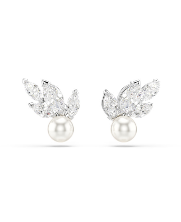 Louison Pearl Pierced Earrings Stud MFO Rhodium shiny White Crystal White Pearl
