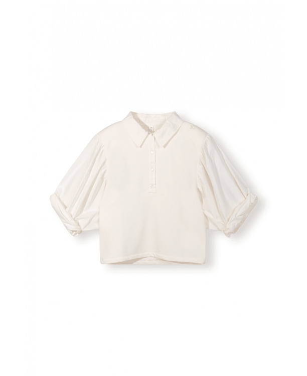 balloon sleeve polo blouse