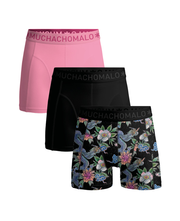 Heren 3-Pack Boxershorts Print/Effen Print/Black/Pink
