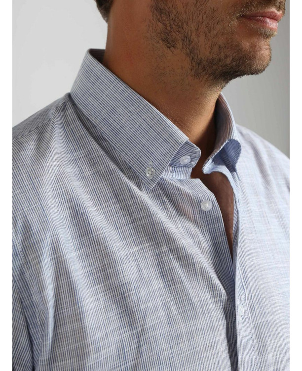 Suitable Overhemd Cotton Slub Streep Blauw