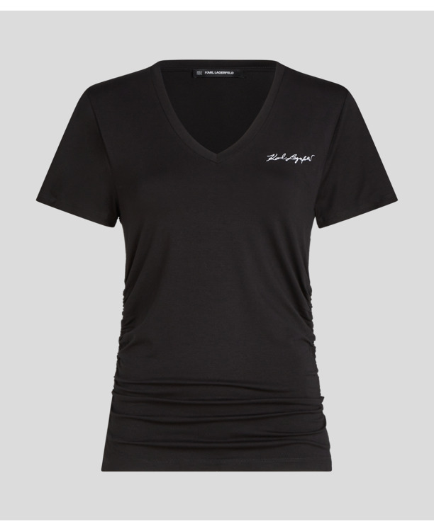 V-NECK RUCHED DETAIL T-SHIRT