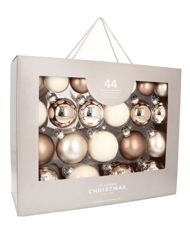 Moderne Scandi Natural kerstballenset 44 stuks in handige box