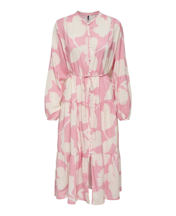 Oversize Fit China Collar Long Sleeves (L/S) Riem in taille Lange mouwen jurk voor de zomer