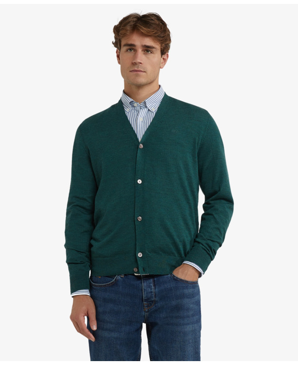 Fine Merino Classic Cardigan 100% Extra Fine Merinowol Heren