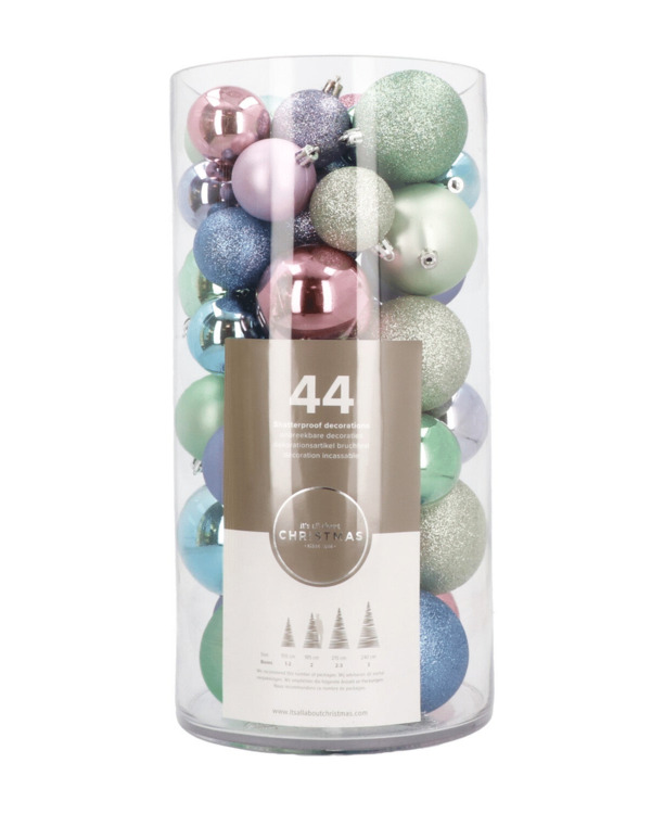 Kerstballen 44 st | Multi pastel | Kunststof | 5-8 cm | In koker