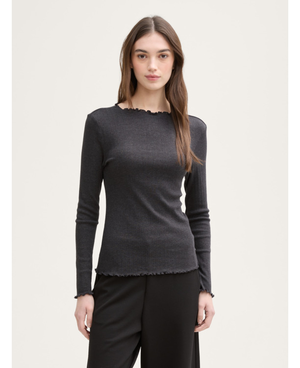 Shirt met lange hals en ondoorzichtige kraag