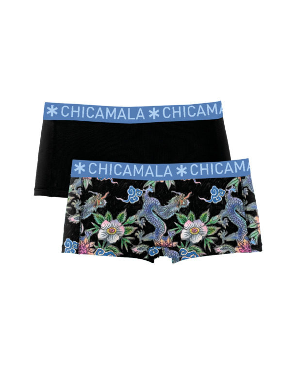 Dames 2-pack Boxershorts Print + Effen Print/Black