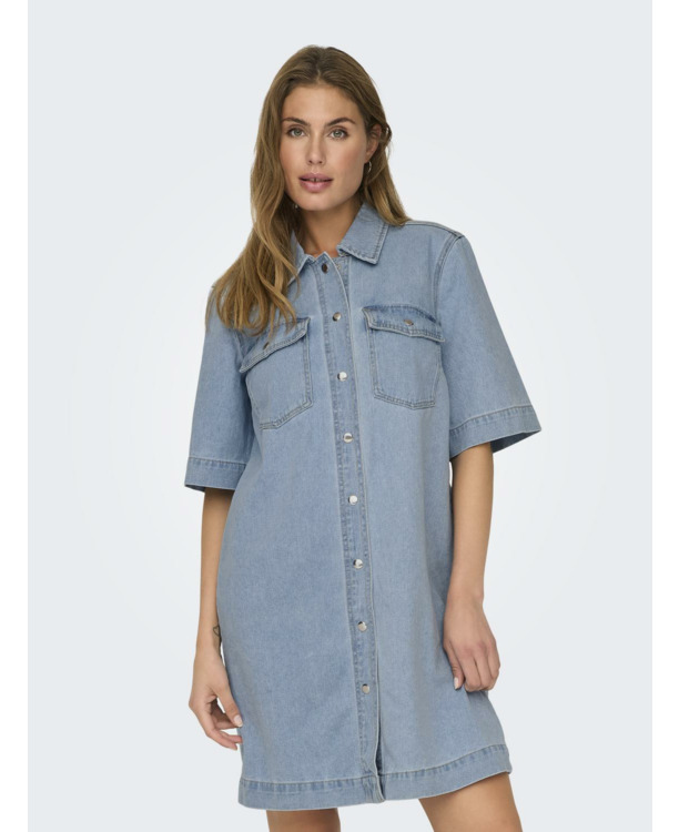 Regular Fit Shirt Collar 2/4 Sleeves (2/4) Korte denim jurk met borstzakken