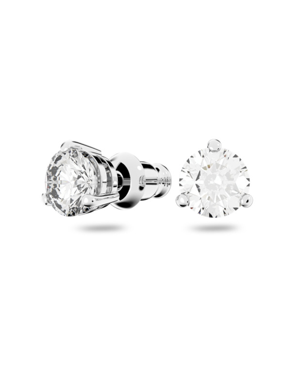 Stilla Round Pierced Earrings Stud Rhodium shiny Crystal