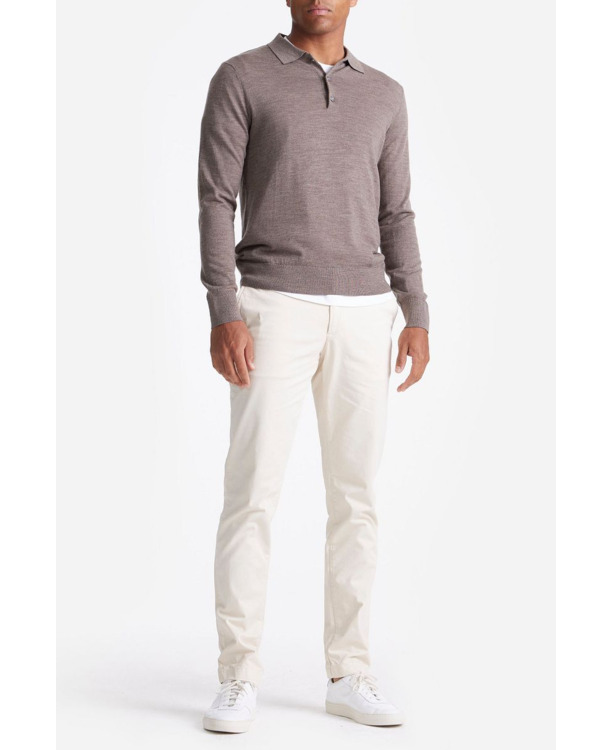 King Essentials The Robert Long Sleeve Poloshirt Merino Bruin