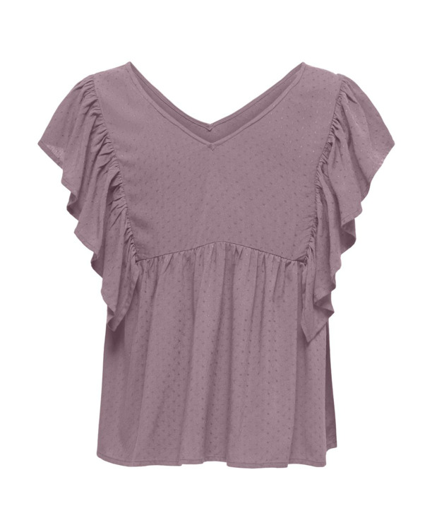 Regular Fit V-Neck Short Sleeves (S/S) Zomerse top met ruches in regular fit