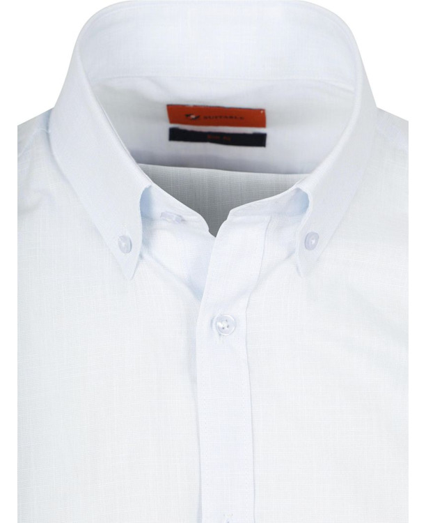 Suitable Korte Mouwen Overhemd Cotton Slub Lichtblauw