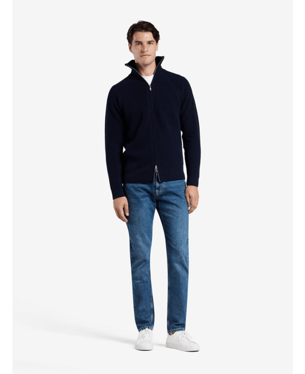 No Label Heren Trui Navy Girton Merino Cashmere