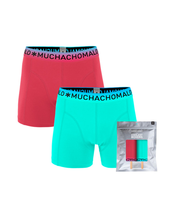 Heren 2-pack microfiber korte effen Coral/lightblue