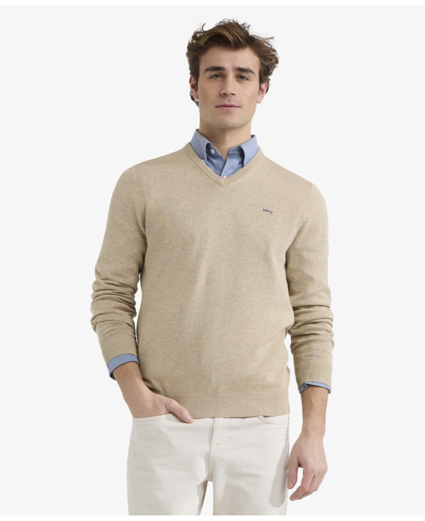 V-Neck Sweater 100% Cotton Heren