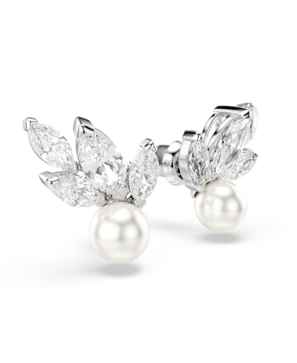 Louison Pearl Pierced Earrings Stud MFO Rhodium shiny White Crystal White Pearl