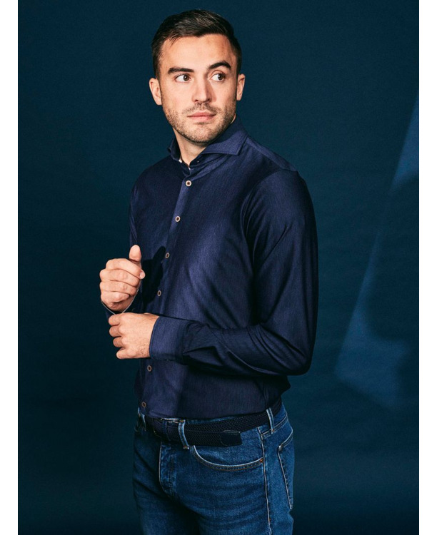 Suitable Herringbone Overhemd Navy