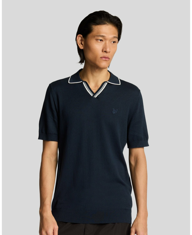 Tipped Knitted Open Collar Polo