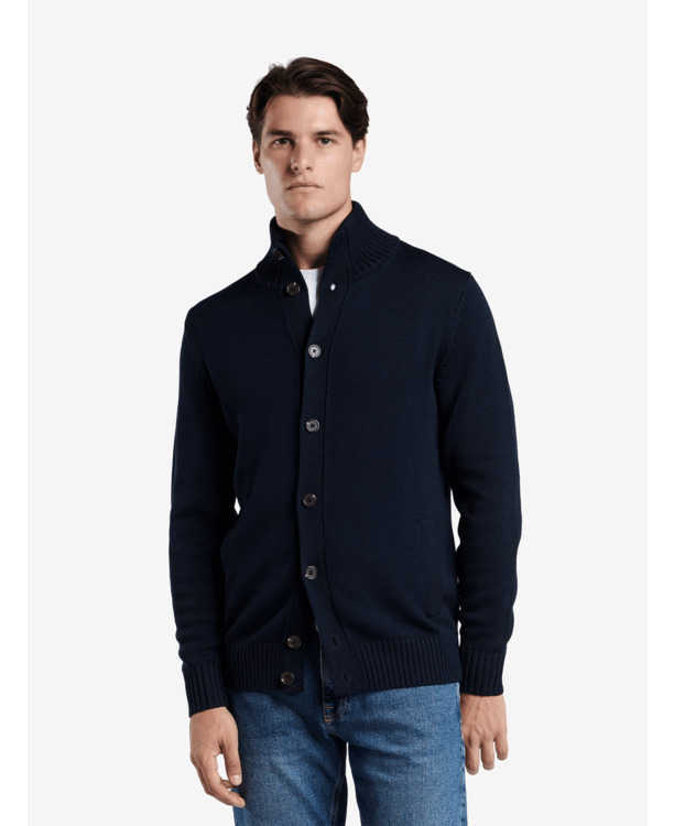 No Label Heren Trui Navy Cardiff Extrafine Merino Wol
