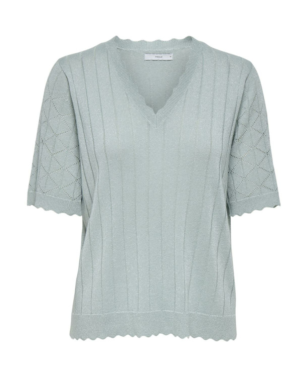 Regular Fit V-Neck Short Sleeves (S/S) Elegante gebreide top met V-hals en glitterdetail