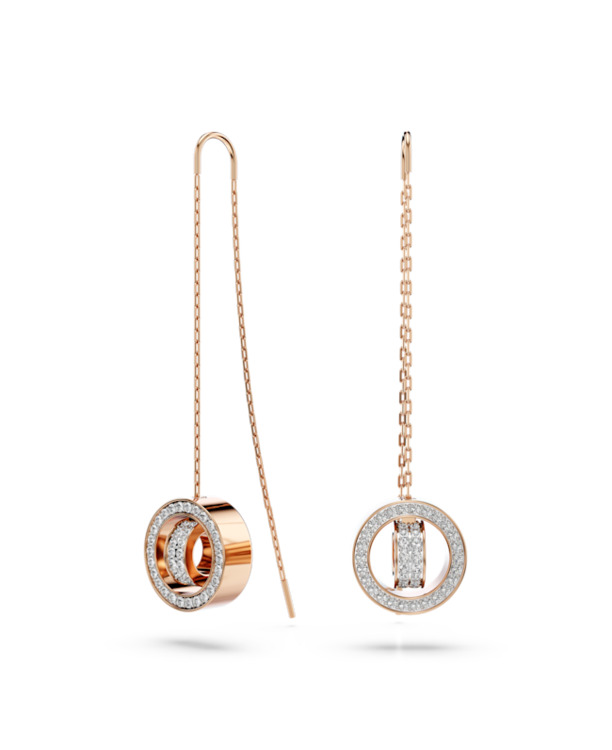 Dextera Round Pierced Earrings Chain Earrings Rose Gold shiny Crystal