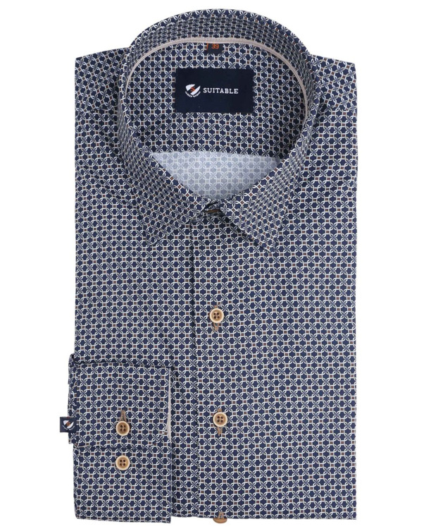 Suitable Overhemd Print Donkerblauw