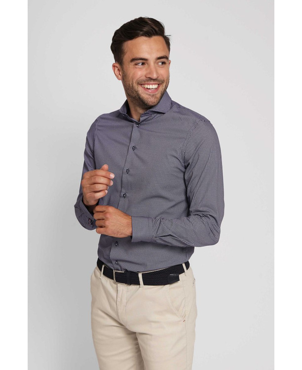 Suitable Overhemd Twill Print Navy