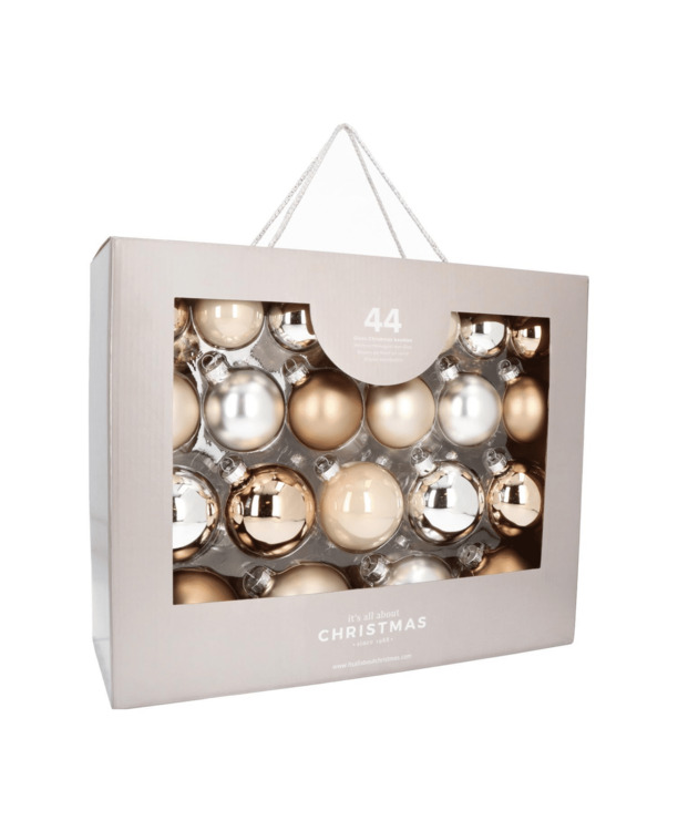 44 mix & match kerstballen 'Cosy mix' in koffer