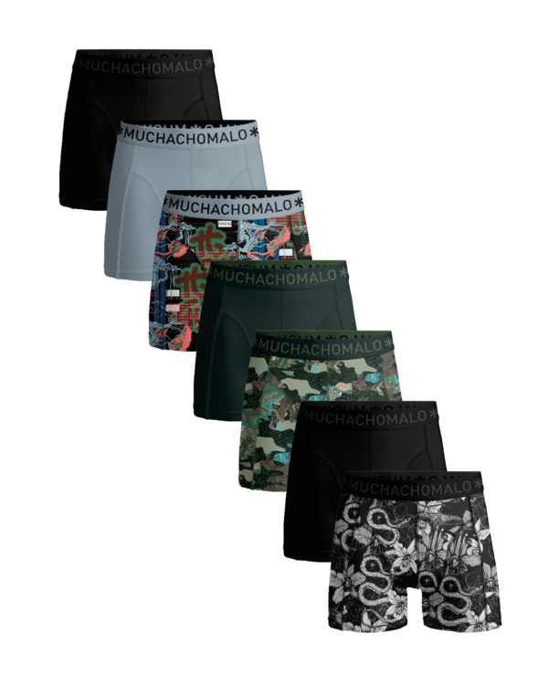 Heren 7-Pack Boxershorts Print/Effen Print/Black/Green/Blue