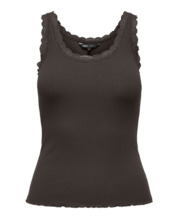Regular Fit U-Neck Sleeveless (S/L) BASIC Mouwloze tanktop met U-hals en kanten detail