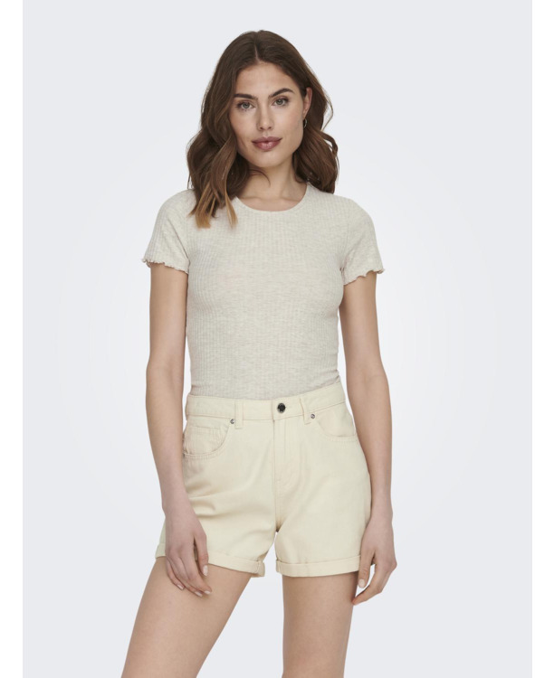 Regular Fit O-Neck Short Sleeves (S/S) Top met ronde hals voor dagelijks gebruik met ruches