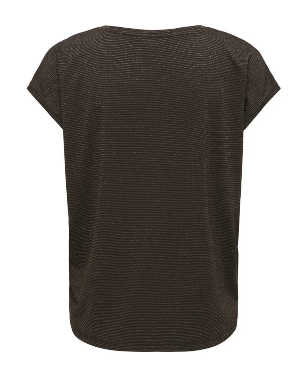 Regular Fit O-Neck Short Sleeves (S/S) Basic top met V-hals en glitterdetail