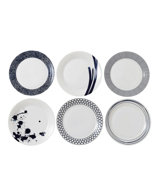 Pacific bord 29cm, Blue Mixed Patterns, Set van 6