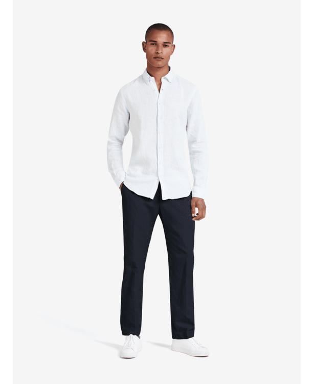 No Label Heren Overhemd Navy Destin Katoen-Linnen