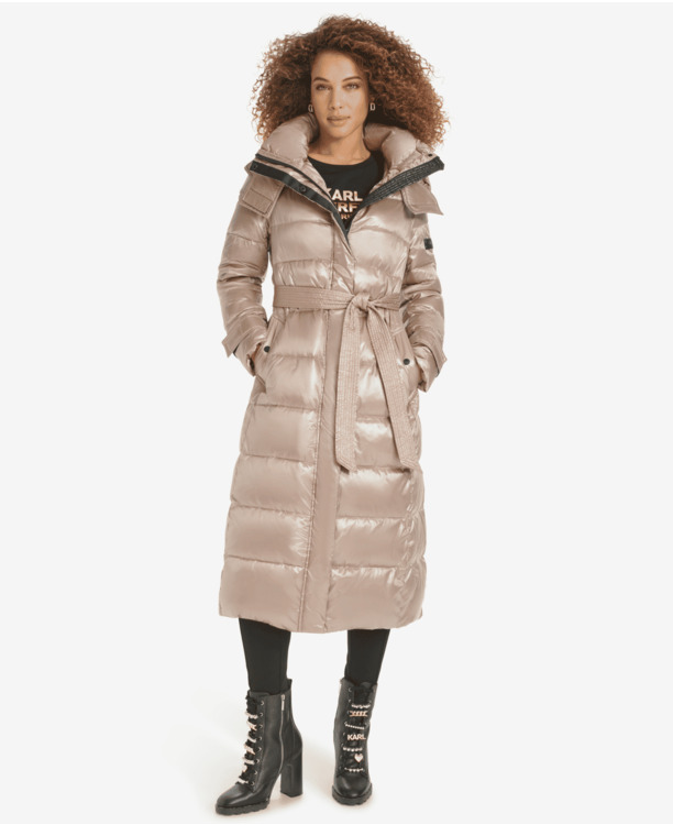 Contrast maxi belted puffer