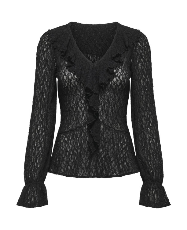 Regular Fit V-Neck Long Sleeves (L/S) V-hals T-shirt met lange mouwen en ruches voor de herfst