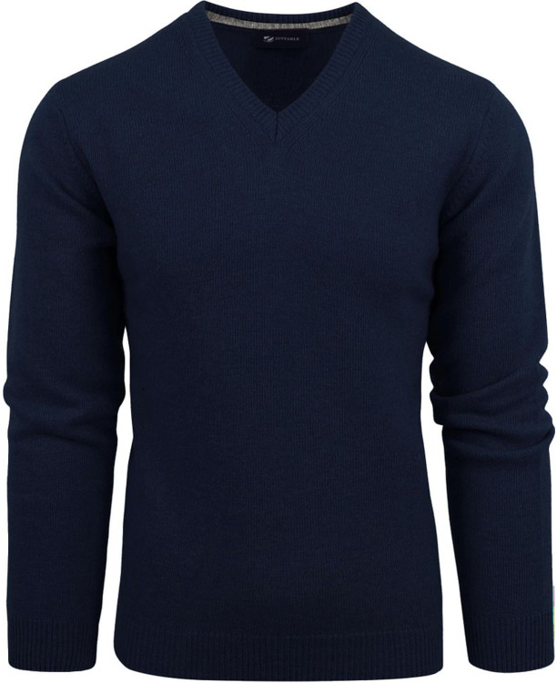 Suitable Lamswol Trui V-Hals Donkerblauw