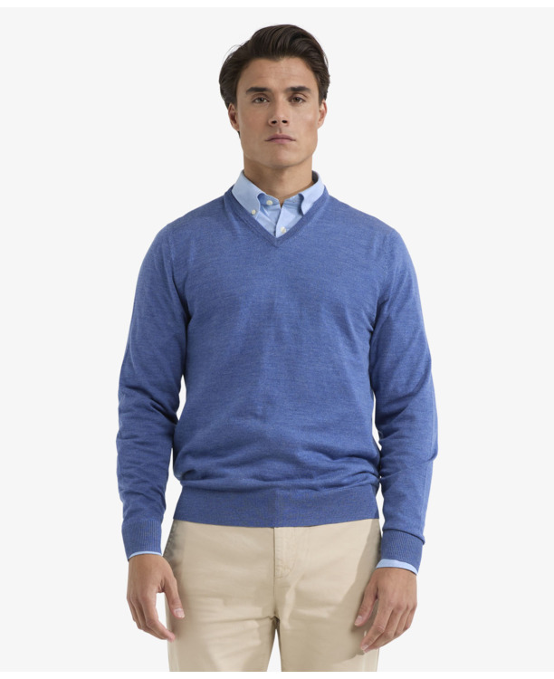 Fine Merino V-Neck Sweater 100% Merino Wool Heren