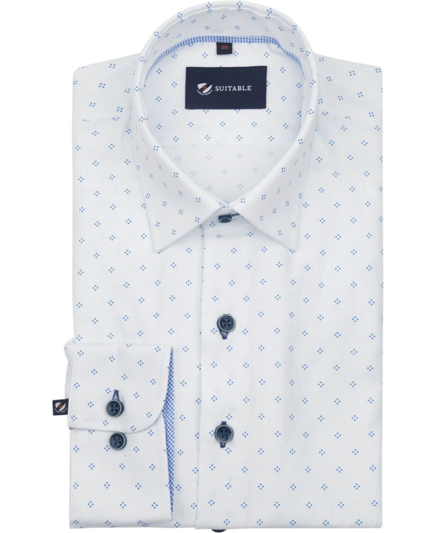 Suitable Overhemd Oxford Print Wit