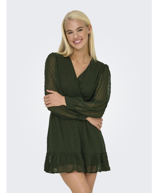 Regular Fit V-Neck Long Sleeves (L/S) Korte jurk met V-hals en ruches voor dagelijks gebruik