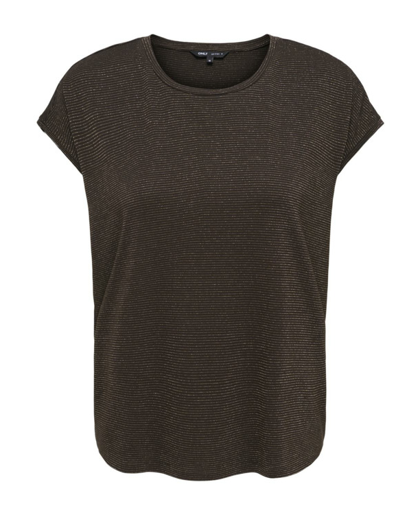 Regular Fit O-Neck Short Sleeves (S/S) Basic top met V-hals en glitterdetail