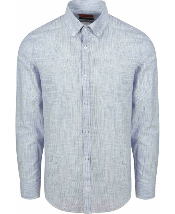 Suitable Overhemd Cotton Slub Streep Blauw