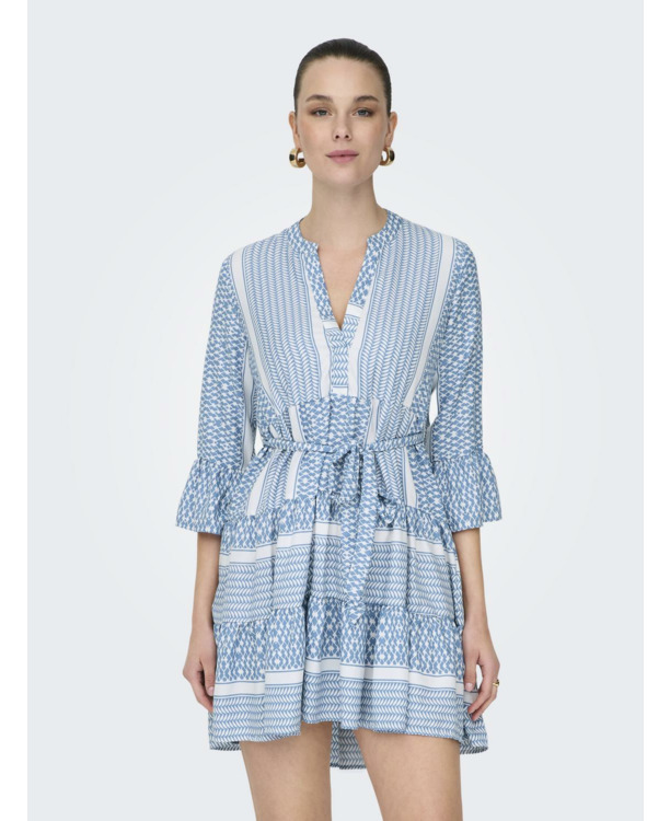 Regular Fit V-Neck 3/4 Sleeves (3/4) Korte jurk met V-hals en strikceintuur