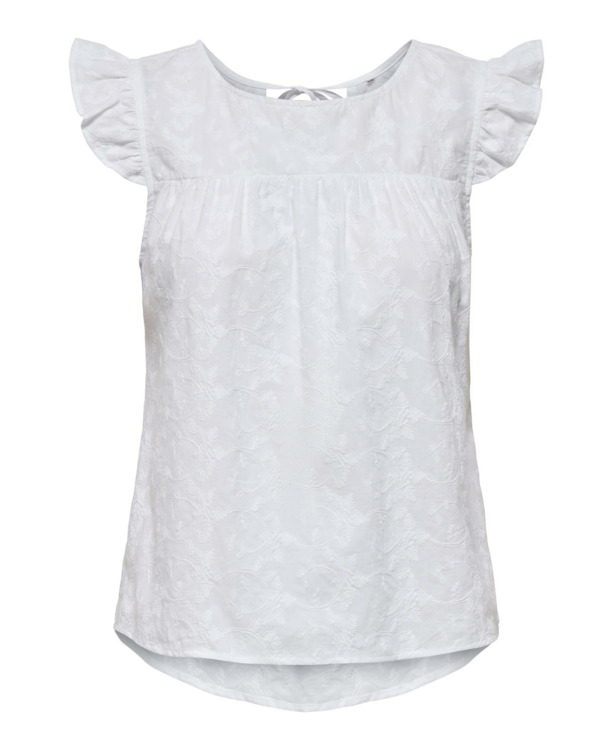 Loose Fit O-Neck CAP Sleeves (C/S) Elegante top met O-hals en CAP mouwen en ruches