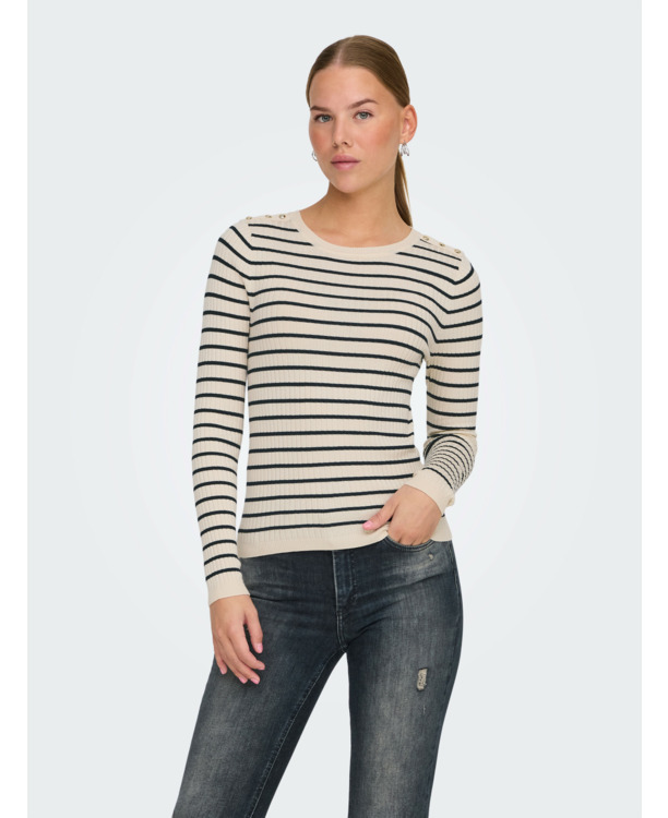 ONLMILA LS STRIPE BUTTON O-NECK CS