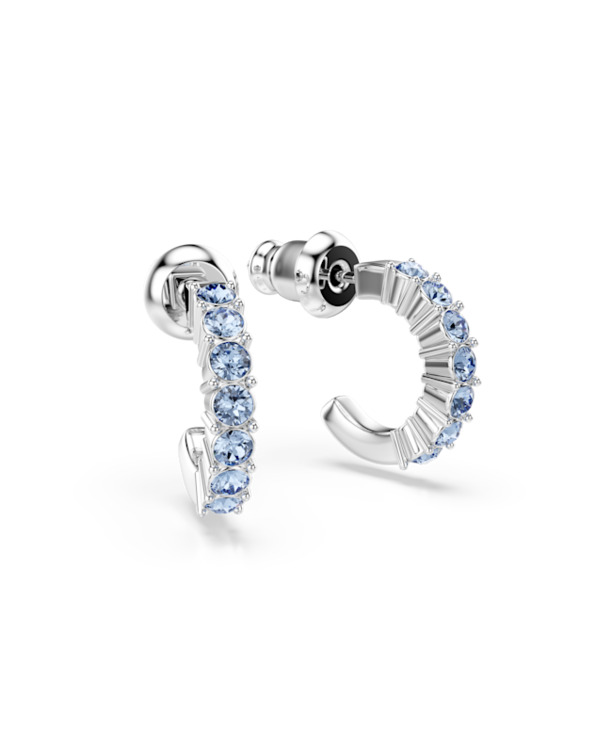 Mini Hoop Pierced Earrings OU Open Rhodium shiny Light Sapphire